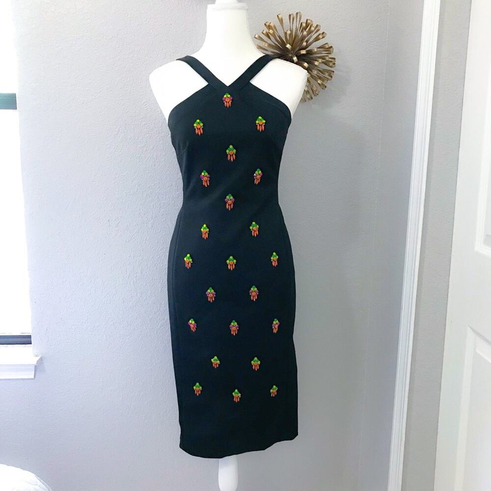 Anthropologie Shoshanna Midnight Mitchell Jewel Bead Embellished Midi Dress - Picture 3 of 8